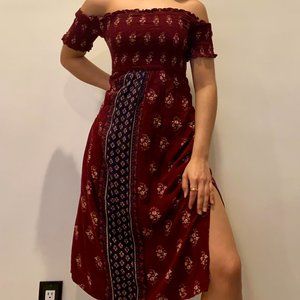 XHILARATION OFF THE SHOULDER BURGUNDY DRESS